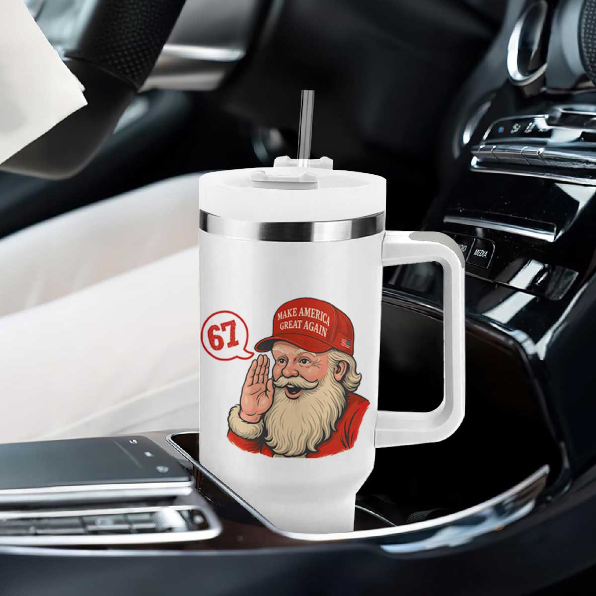 67 Six Seven Christmas Tumbler With Handle Santa MAGA Hat Xmas TS14 Print Your Wear