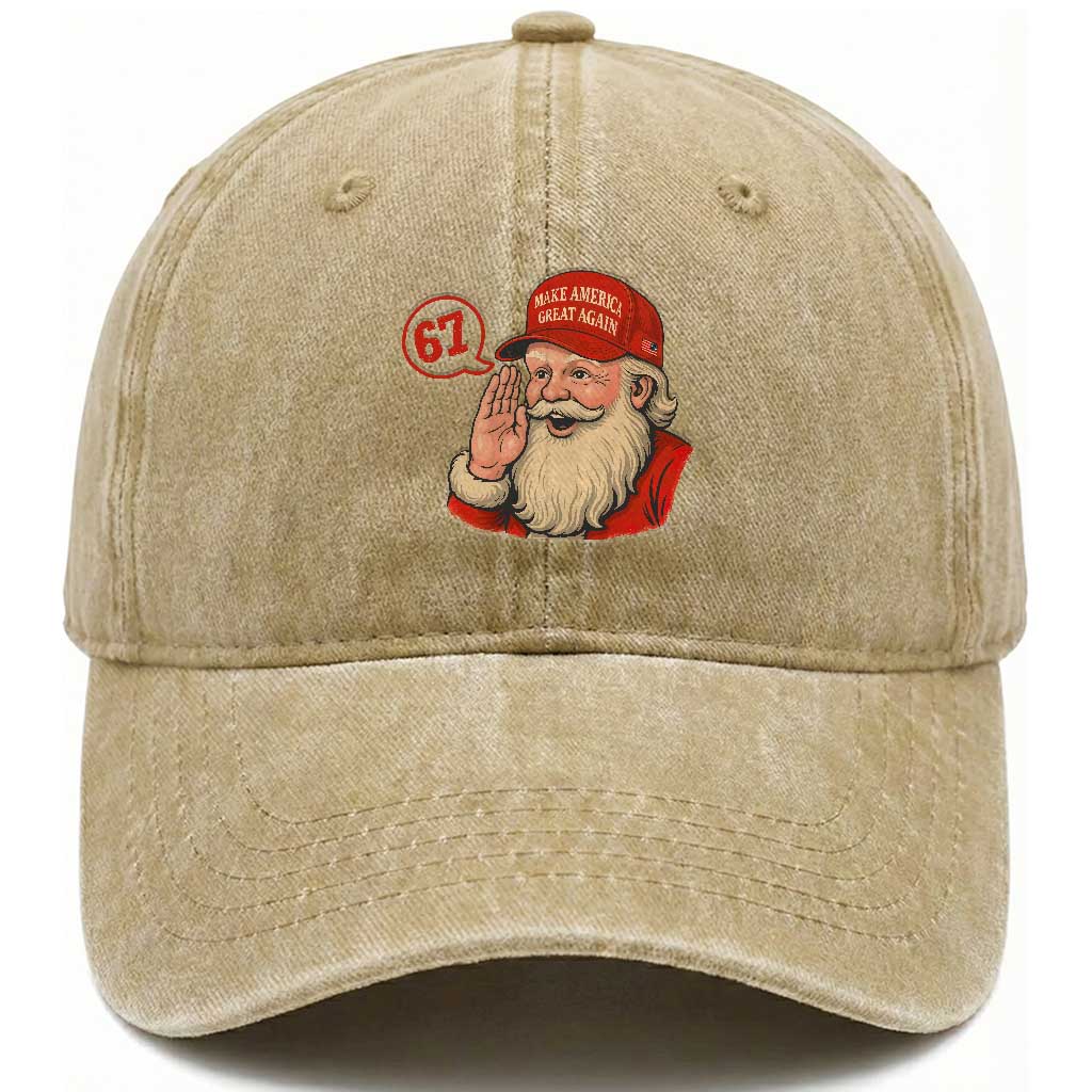 67 Six Seven Christmas Washed Cotton Baseball Cap Santa MAGA Hat Xmas TS14 Washed Cap Universal Fit Khaki Print Your Wear