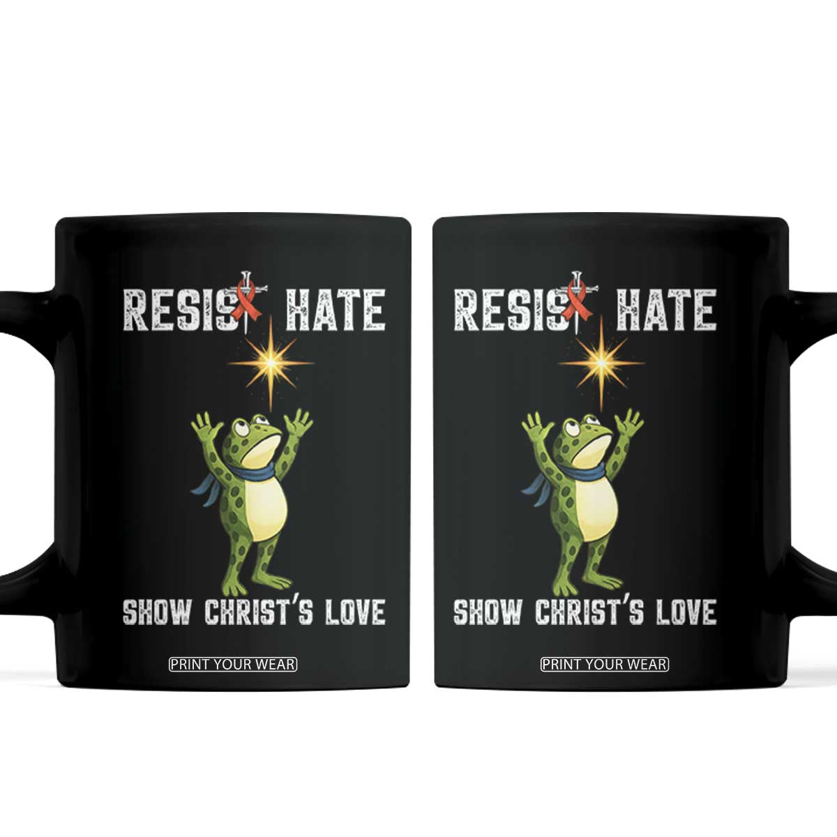 Resist Frog Coffee Mug Christian HIV Awareness Red Ribbon TS14 Black Print Your Wear
