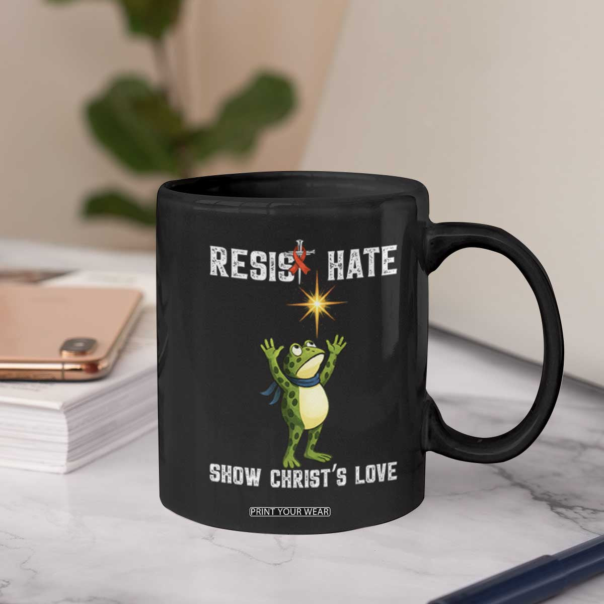 Resist Frog Coffee Mug Christian HIV Awareness Red Ribbon TS14 Print Your Wear
