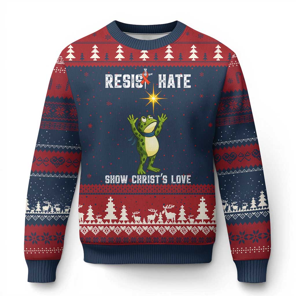 Resist Frog Ugly Christmas Sweater Christian HIV Awareness Red Ribbon TS14 Navy Red Print Your Wear