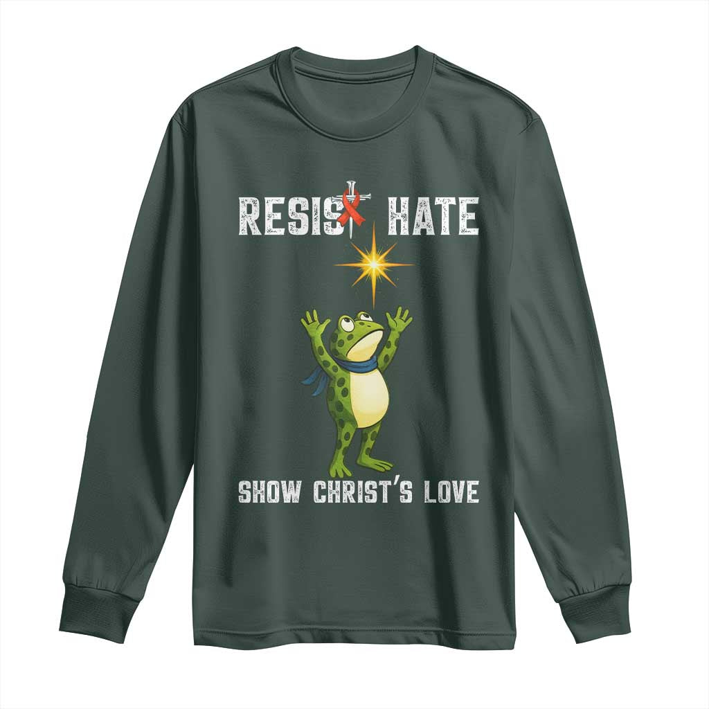 Resist Frog Long Sleeve Shirt Christian HIV Awareness Red Ribbon TS14 Dark Forest Green Print Your Wear