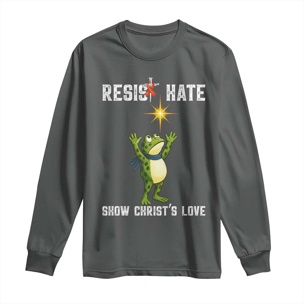 Resist Frog Long Sleeve Shirt Christian HIV Awareness Red Ribbon TS14 Dark Heather Print Your Wear