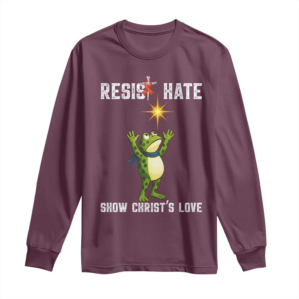 Resist Frog Long Sleeve Shirt Christian HIV Awareness Red Ribbon TS14 Maroon Print Your Wear