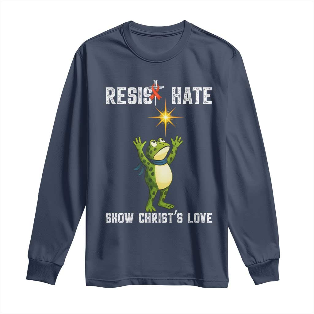 Resist Frog Long Sleeve Shirt Christian HIV Awareness Red Ribbon TS14 Navy Print Your Wear