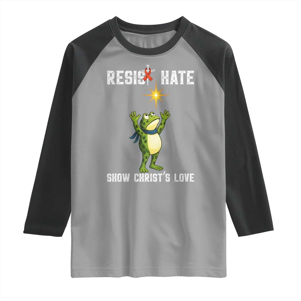 Resist Frog Raglan Shirt Christian HIV Awareness Red Ribbon TS14 Sport Gray Black Print Your Wear