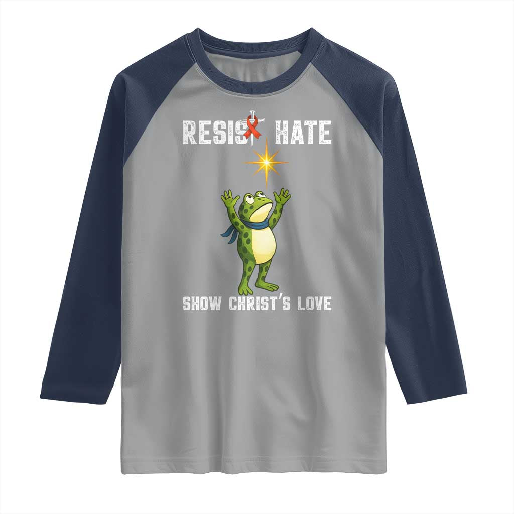 Resist Frog Raglan Shirt Christian HIV Awareness Red Ribbon TS14 Sport Gray Navy Print Your Wear