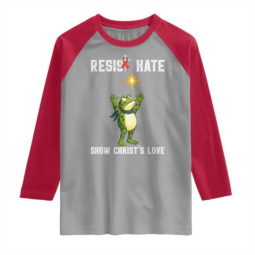 Resist Frog Raglan Shirt Christian HIV Awareness Red Ribbon TS14 Sport Gray Red Print Your Wear