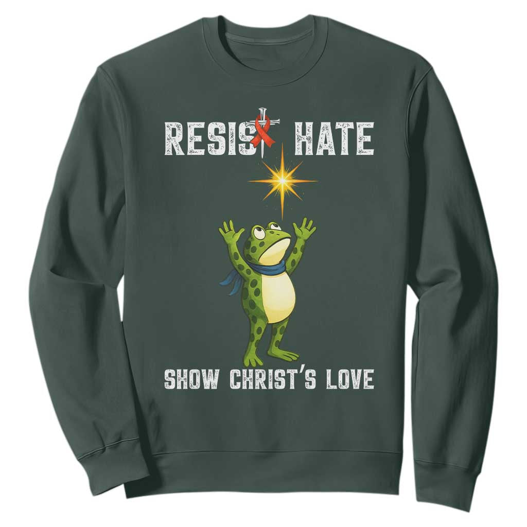 Resist Frog Sweatshirt Christian HIV Awareness Red Ribbon TS14 Dark Forest Green Print Your Wear