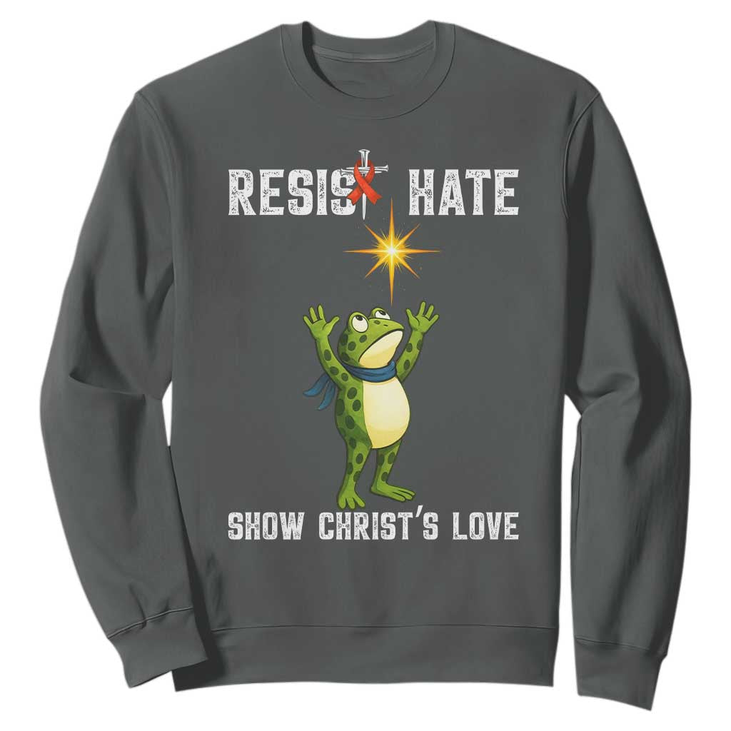 Resist Frog Sweatshirt Christian HIV Awareness Red Ribbon TS14 Dark Heather Print Your Wear
