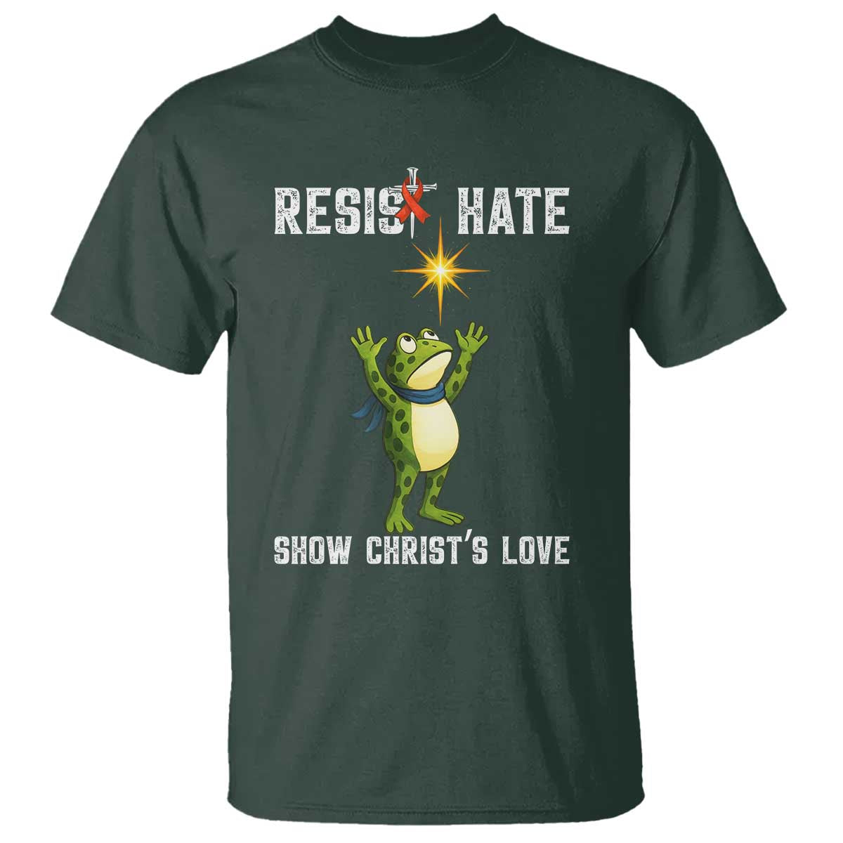 Resist Frog T Shirt Christian HIV Awareness Red Ribbon TS14 Dark Forest Green Print Your Wear