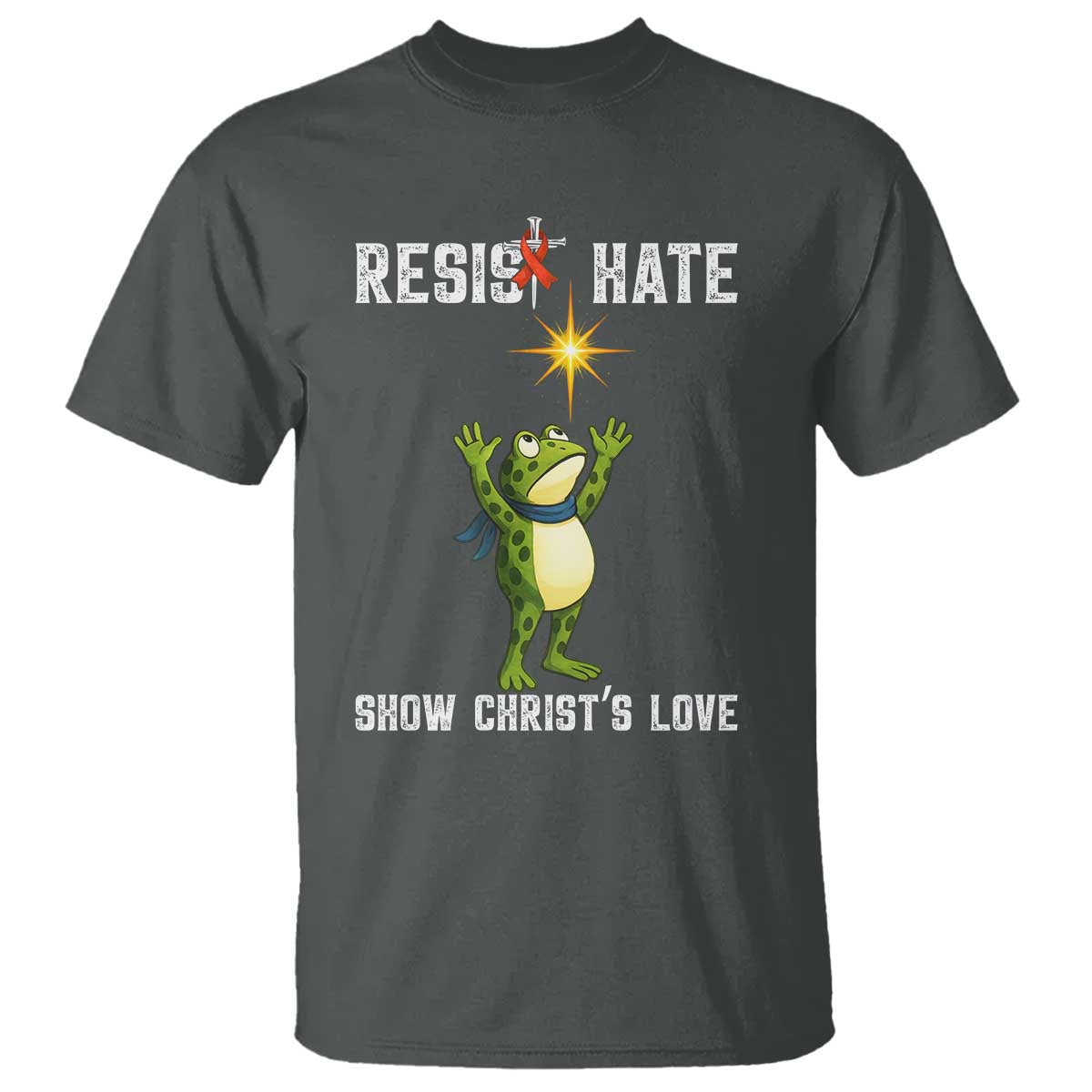 Resist Frog T Shirt Christian HIV Awareness Red Ribbon TS14 Dark Heather Print Your Wear