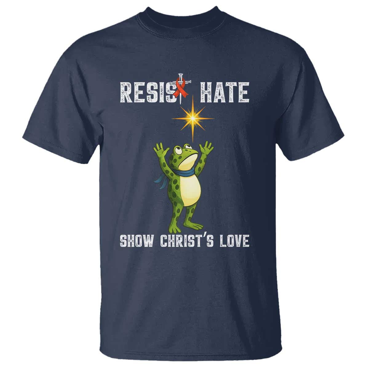 Resist Frog T Shirt Christian HIV Awareness Red Ribbon TS14 Navy Print Your Wear