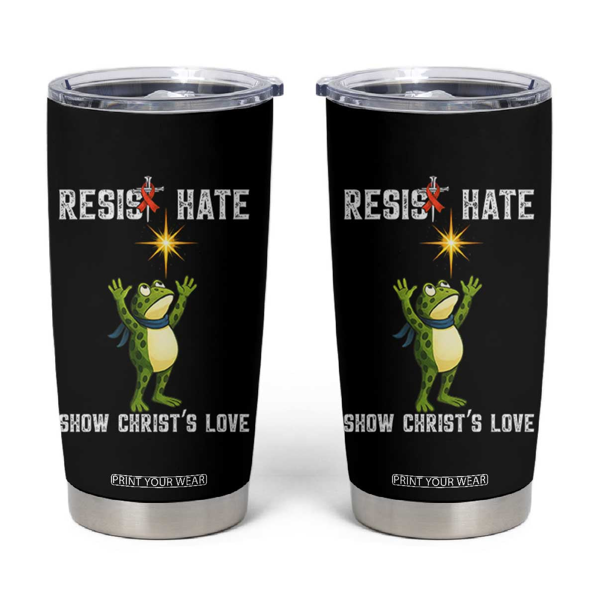 Resist Frog Tumbler Cup Christian HIV Awareness Red Ribbon TS14 Black Print Your Wear
