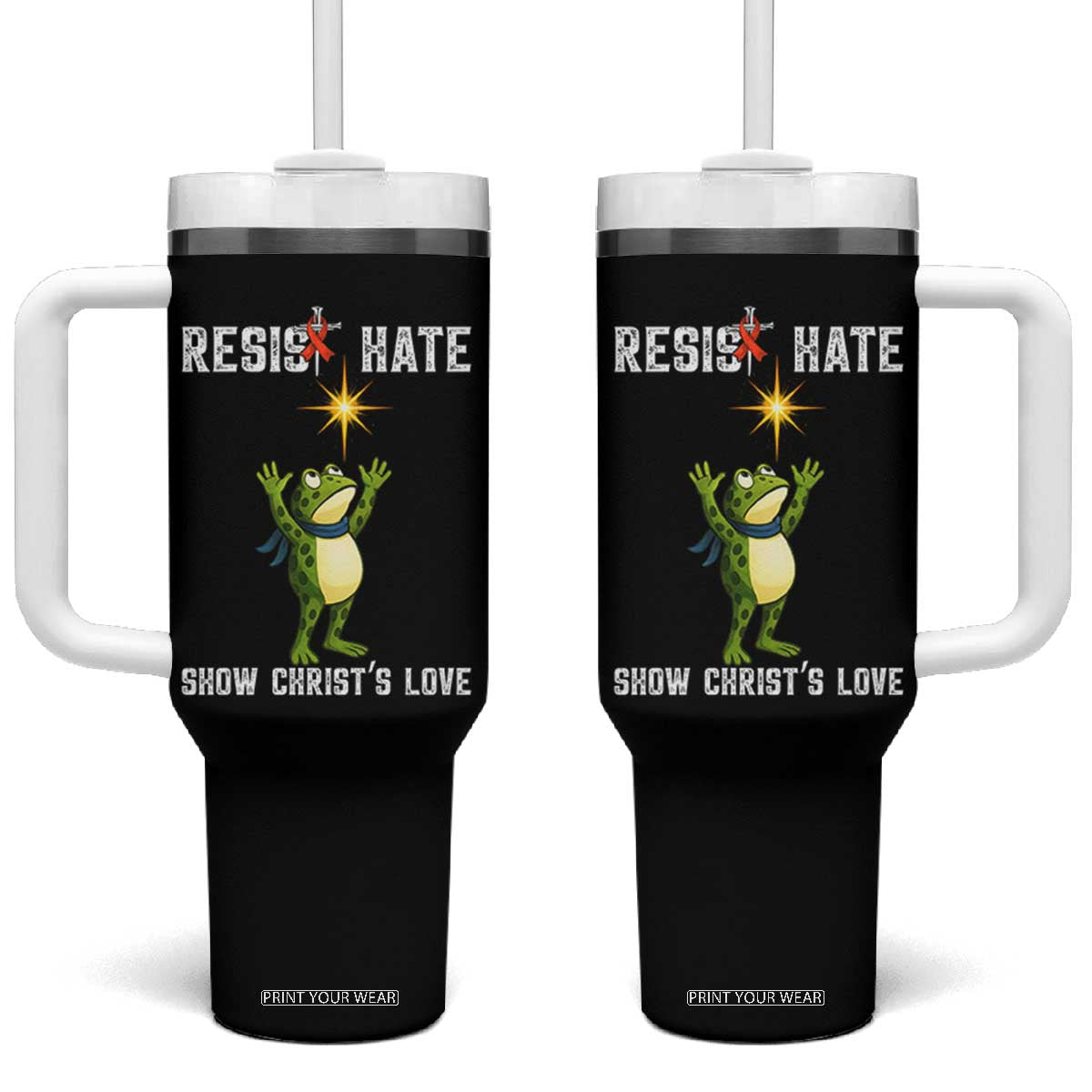 Resist Frog Tumbler With Handle Christian HIV Awareness Red Ribbon TS14 One Size: 40 oz Black Print Your Wear