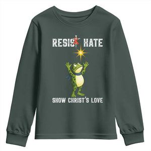 Resist Frog Youth Sweatshirt Christian HIV Awareness Red Ribbon TS14 Dark Forest Green Print Your Wear