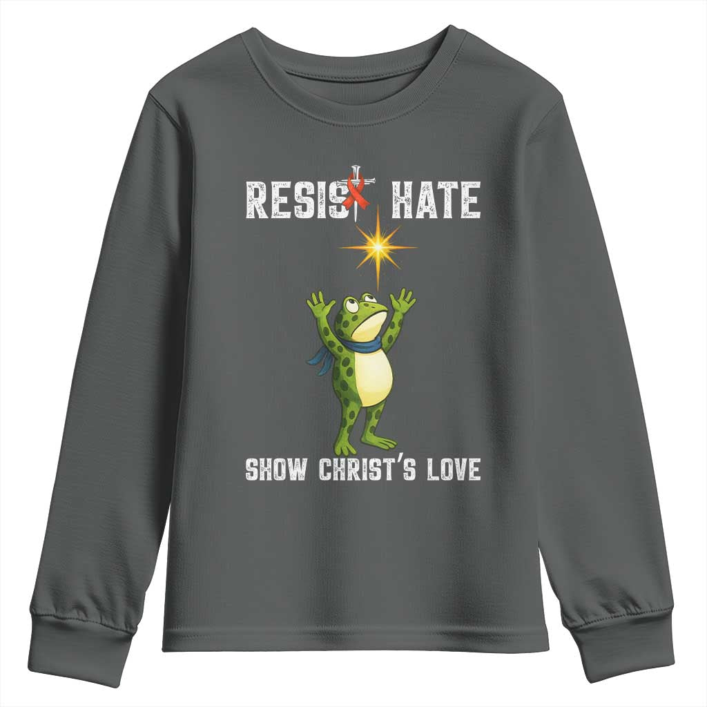 Resist Frog Youth Sweatshirt Christian HIV Awareness Red Ribbon TS14 Dark Heather Print Your Wear