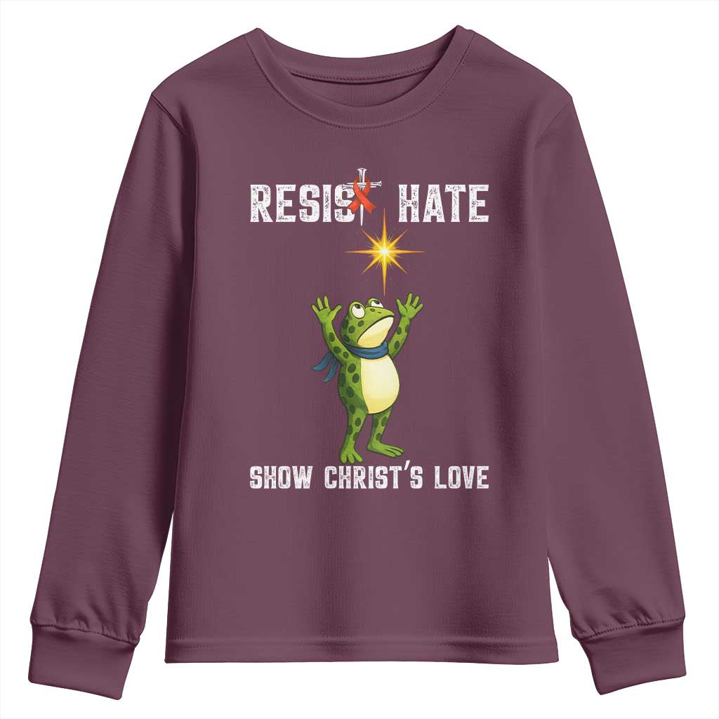 Resist Frog Youth Sweatshirt Christian HIV Awareness Red Ribbon TS14 Maroon Print Your Wear