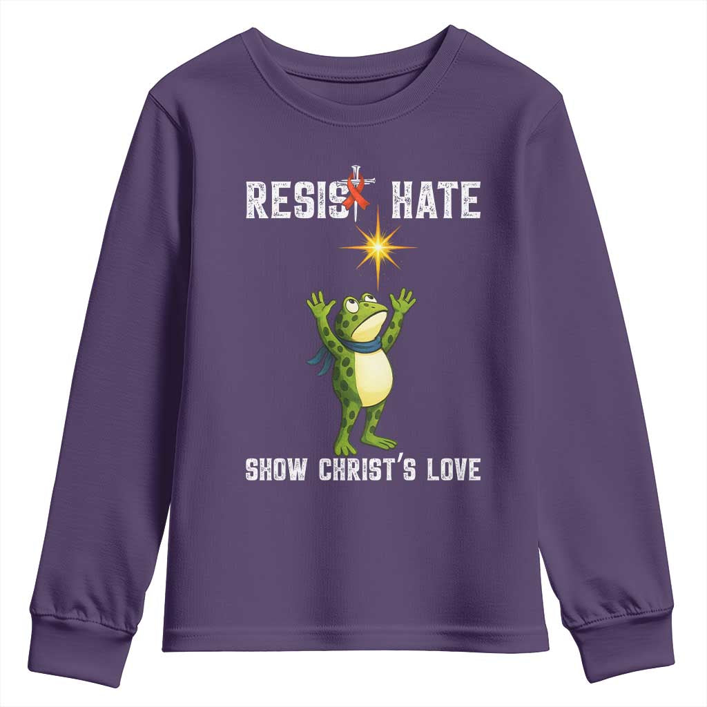 Resist Frog Youth Sweatshirt Christian HIV Awareness Red Ribbon TS14 Purple Print Your Wear