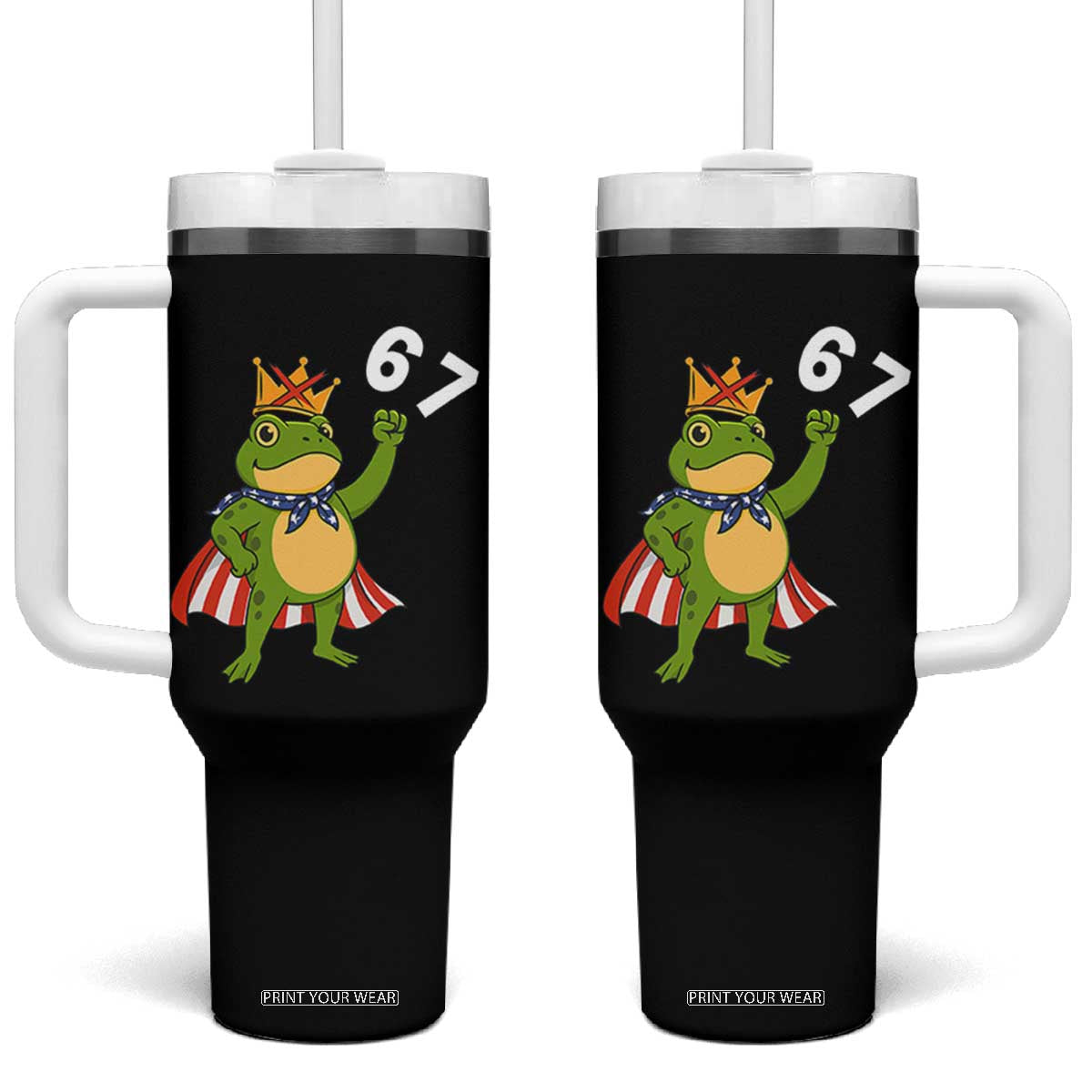Resist Frog Tumbler With Handle Super American 67 Six Seven Meme TS14 One Size: 40 oz Black Print Your Wear