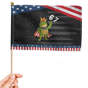Resist Frog Patriotic Handheld Flag Super American 67 Six Seven Meme TS14 Distressed 8.2" × 5.5" Black Blue Print Your Wear