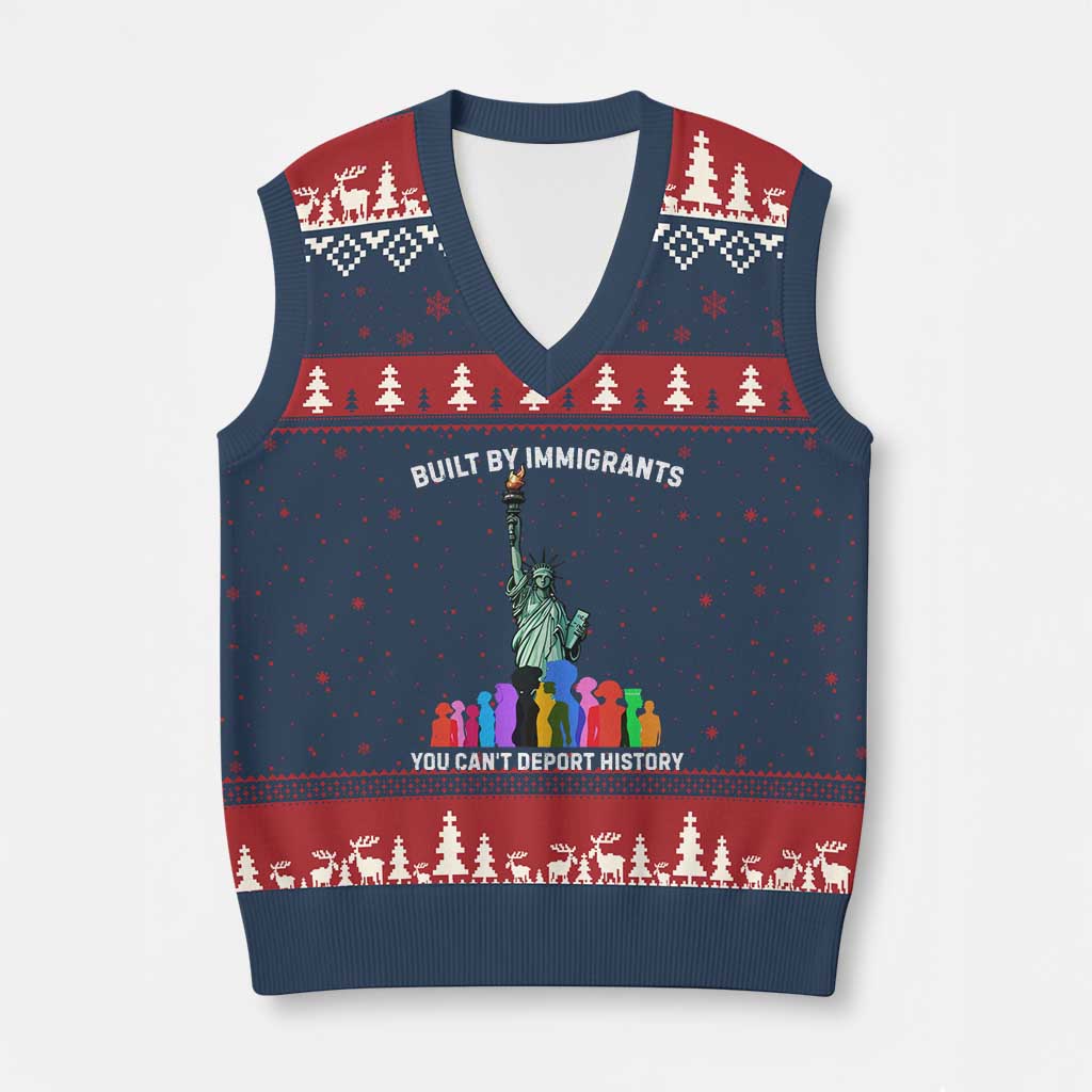 Immigrant Rights V-Neck Knit Sweater Vest Built by Immigrants You Can Not Deport History TS14 Navy Red Print Your Wear