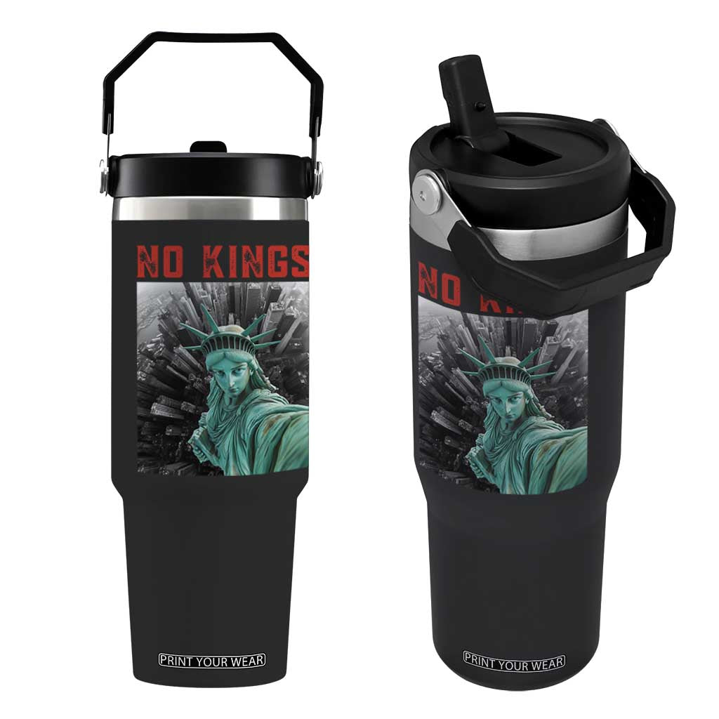 No Kings Flip Straw Tumbler Statue of Liberty Selfie Freedom TS14 One Size: 30 oz Black Print Your Wear