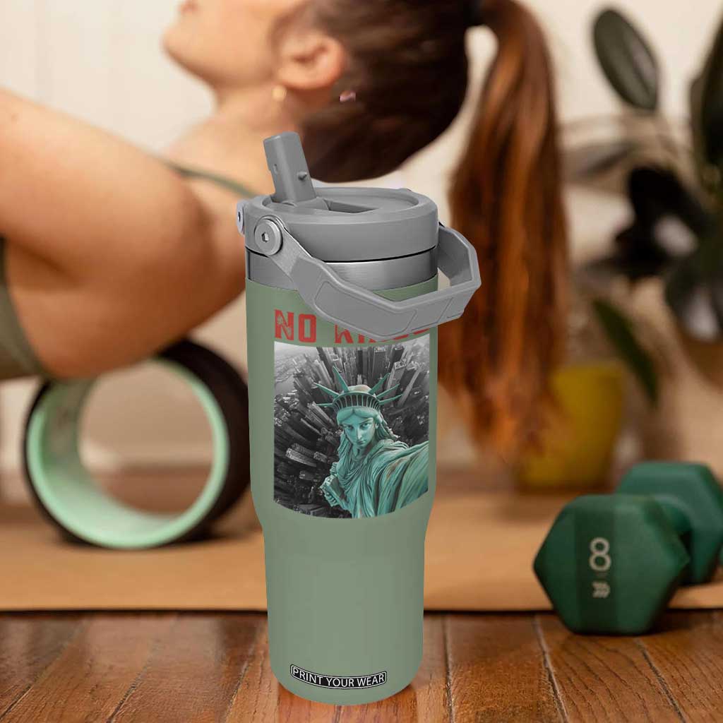 No Kings Flip Straw Tumbler Statue of Liberty Selfie Freedom TS14 One Size: 30 oz Moss Green Print Your Wear