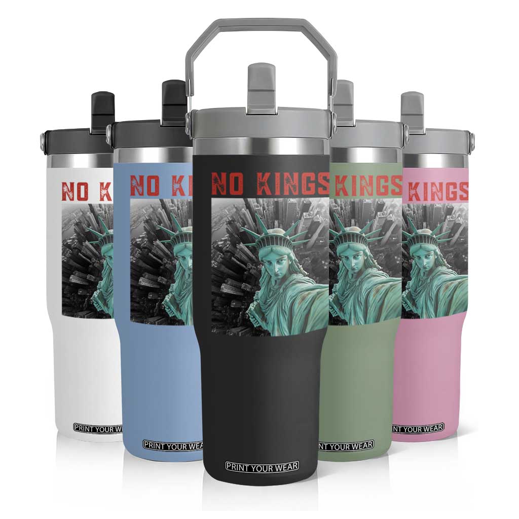 No Kings Flip Straw Tumbler Statue of Liberty Selfie Freedom TS14 Print Your Wear