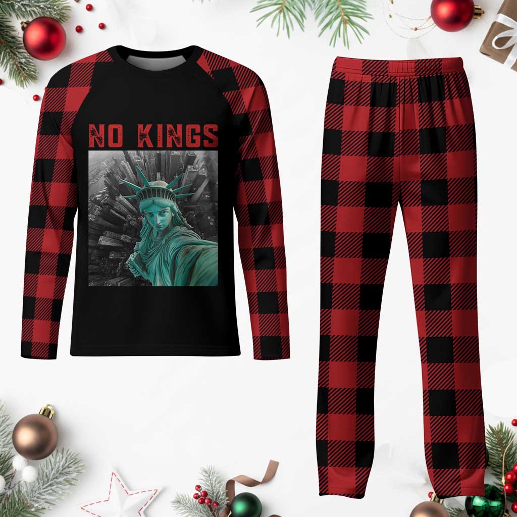 No Kings Plaid Pajama Set Statue of Liberty Selfie Freedom TS14 Buffalo Plaid Print Your Wear