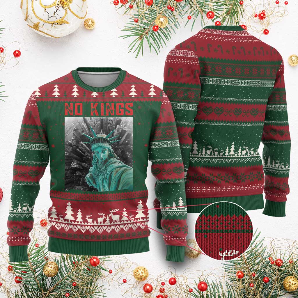 No Kings Ugly Christmas Sweater Statue of Liberty Selfie Freedom TS14 Red Green Print Your Wear