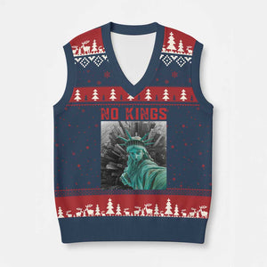 No Kings V-Neck Knit Sweater Vest Statue of Liberty Selfie Freedom TS14 Navy Red Print Your Wear