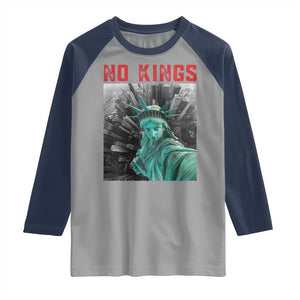 No Kings Raglan Shirt Statue of Liberty Selfie Freedom TS14 Sport Gray Navy Print Your Wear