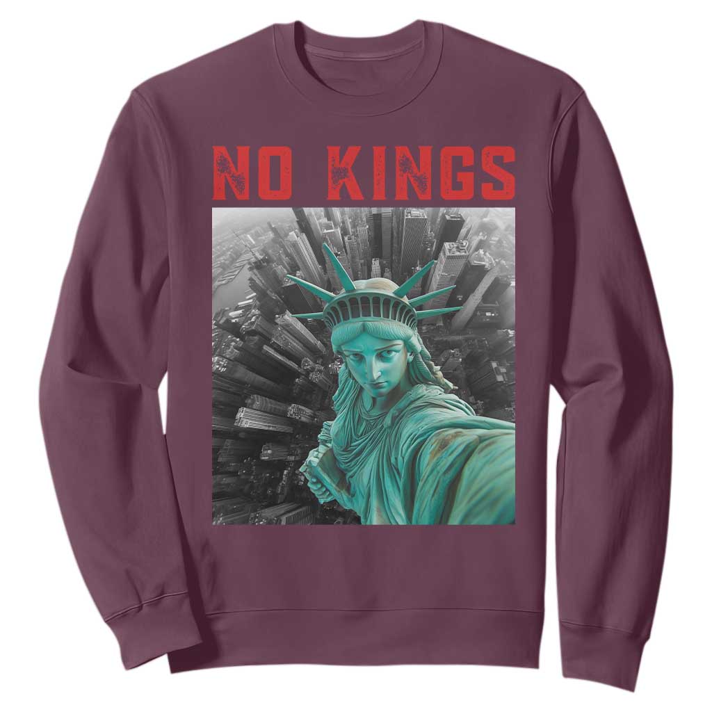 No Kings Sweatshirt Statue of Liberty Selfie Freedom TS14 Maroon Print Your Wear