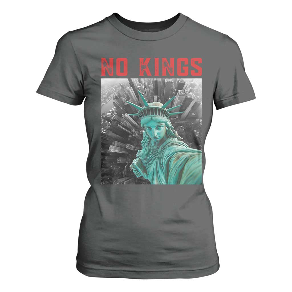 No Kings T Shirt For Women Statue of Liberty Selfie Freedom TS14 Dark Heather Print Your Wear