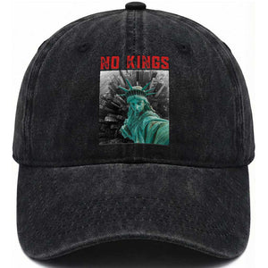 No Kings Washed Cotton Baseball Cap Statue of Liberty Selfie Freedom TS14 Washed Cap Universal Fit Black Print Your Wear