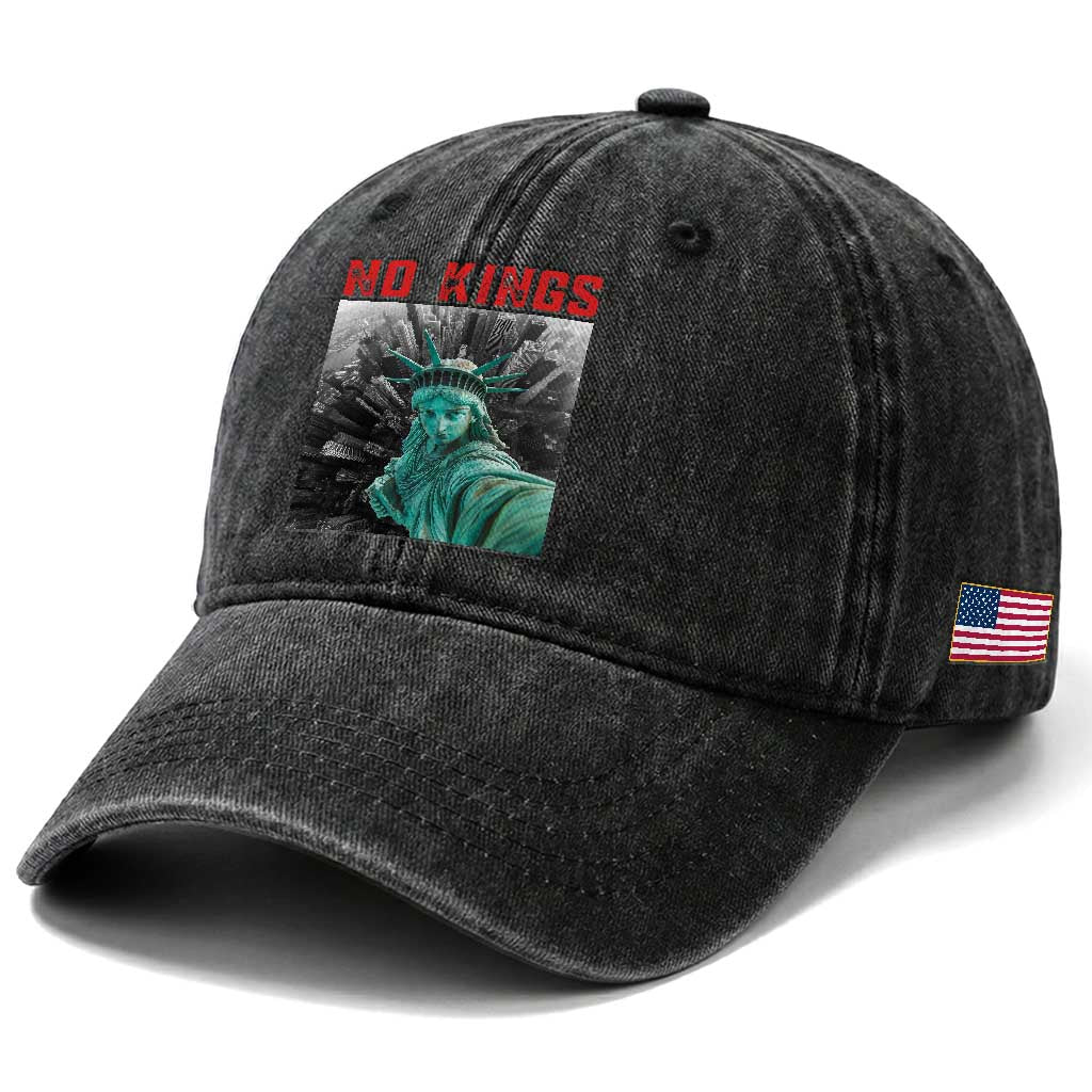 No Kings Washed Cotton Baseball Cap Statue of Liberty Selfie Freedom TS14 Print Your Wear