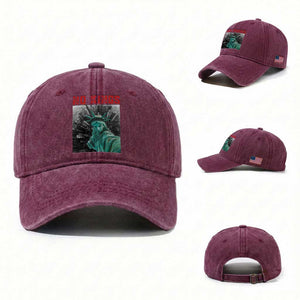 No Kings Washed Cotton Baseball Cap Statue of Liberty Selfie Freedom TS14 Washed Cap Universal Fit Burgundy Print Your Wear