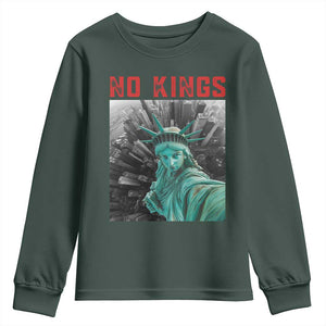 No Kings Youth Sweatshirt Statue of Liberty Selfie Freedom TS14 Dark Forest Green Print Your Wear