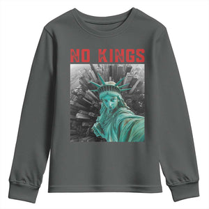 No Kings Youth Sweatshirt Statue of Liberty Selfie Freedom TS14 Dark Heather Print Your Wear