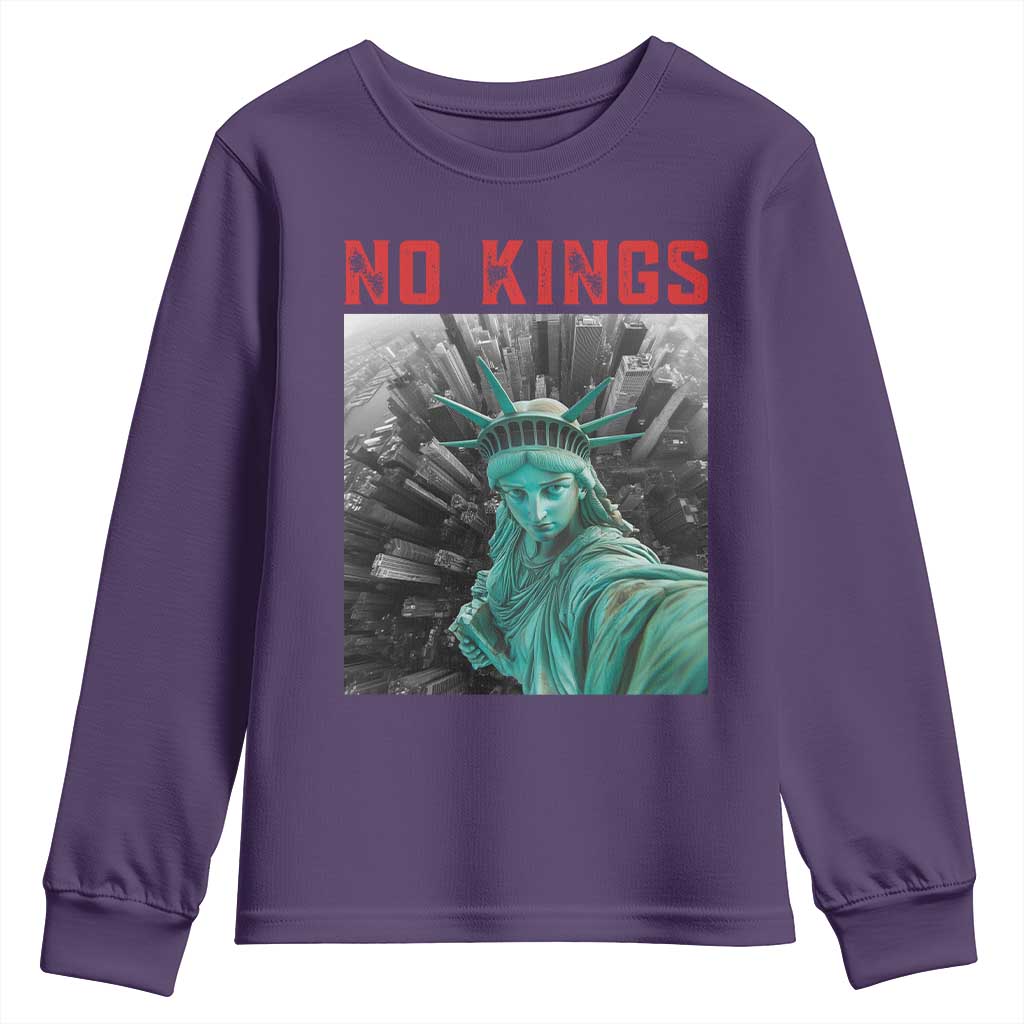 No Kings Youth Sweatshirt Statue of Liberty Selfie Freedom TS14 Purple Print Your Wear