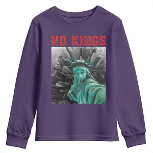 No Kings Youth Sweatshirt Statue of Liberty Selfie Freedom TS14 Purple Print Your Wear
