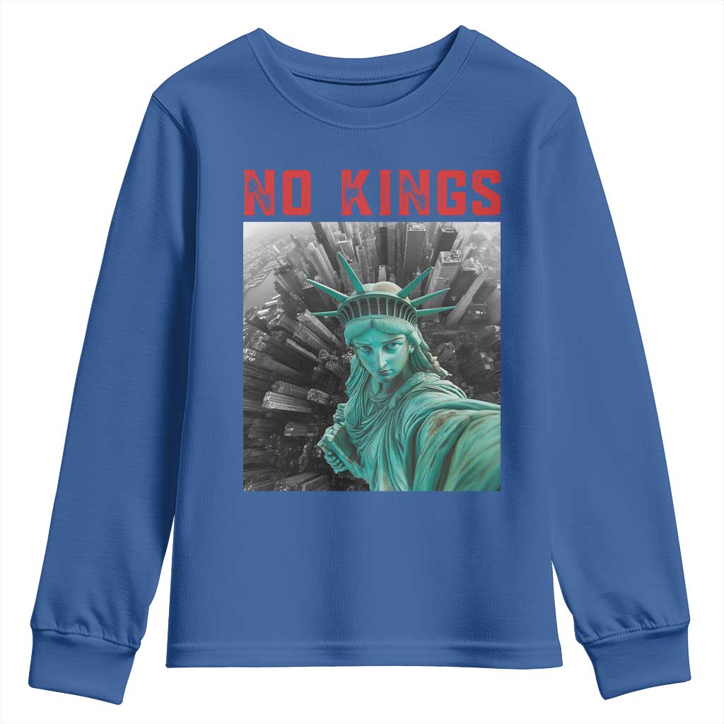 No Kings Youth Sweatshirt Statue of Liberty Selfie Freedom TS14 Royal Blue Print Your Wear