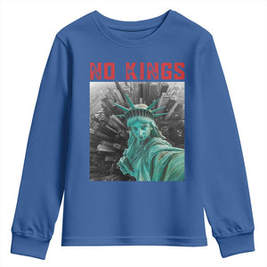 No Kings Youth Sweatshirt Statue of Liberty Selfie Freedom TS14 Royal Blue Print Your Wear