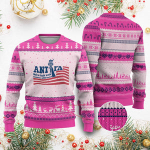 Antifa Fascism Patriotic Ugly Christmas Sweater Antifascist Statue of Liberty TS14 Hot Pink Print Your Wear
