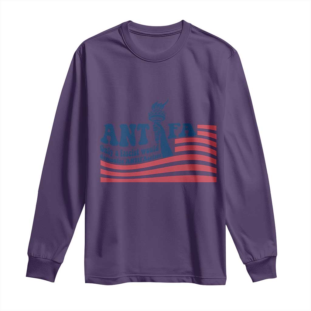 Antifa Fascism Patriotic Long Sleeve Shirt Antifascist Statue of Liberty TS14 Purple Print Your Wear