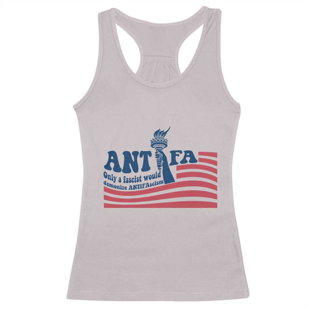 Antifa Fascism Patriotic Racerback Tank Top Antifascist Statue of Liberty TS14 Ice Gray Print Your Wear