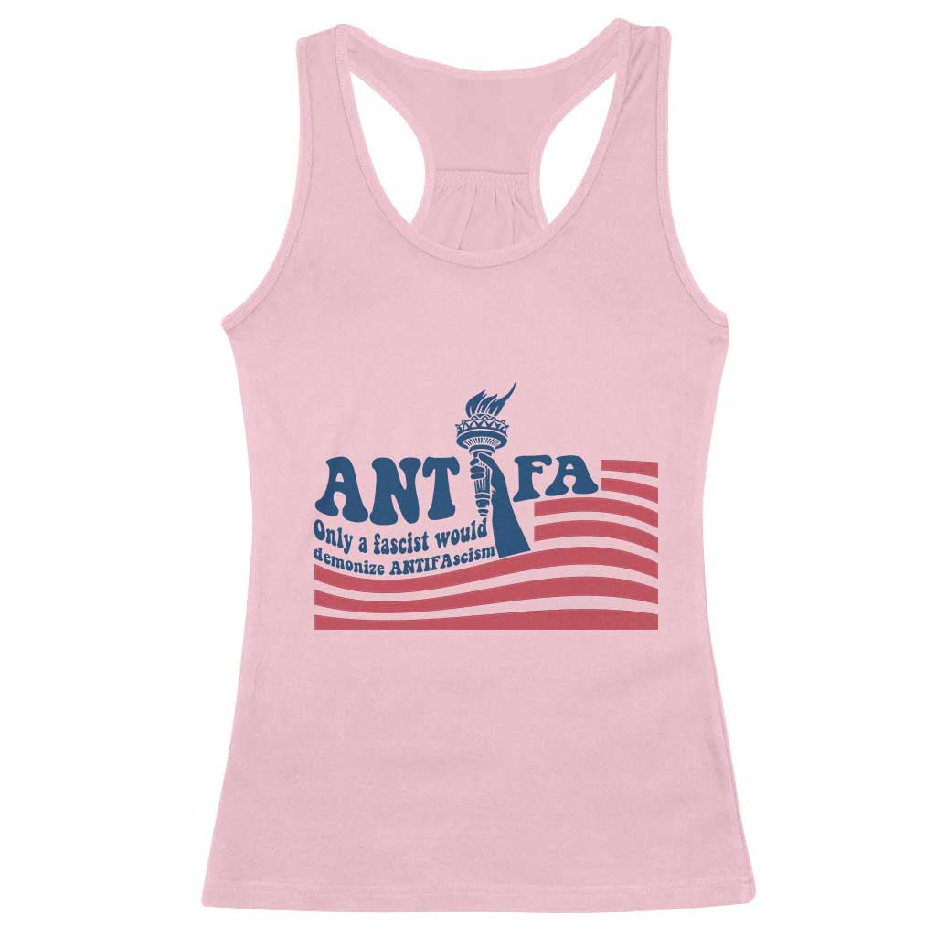 Antifa Fascism Patriotic Racerback Tank Top Antifascist Statue of Liberty TS14 Light Pink Print Your Wear