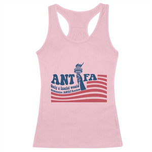 Antifa Fascism Patriotic Racerback Tank Top Antifascist Statue of Liberty TS14 Light Pink Print Your Wear
