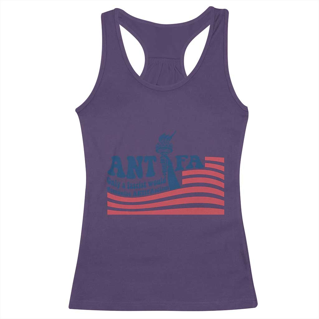 Antifa Fascism Patriotic Racerback Tank Top Antifascist Statue of Liberty TS14 Purple Print Your Wear